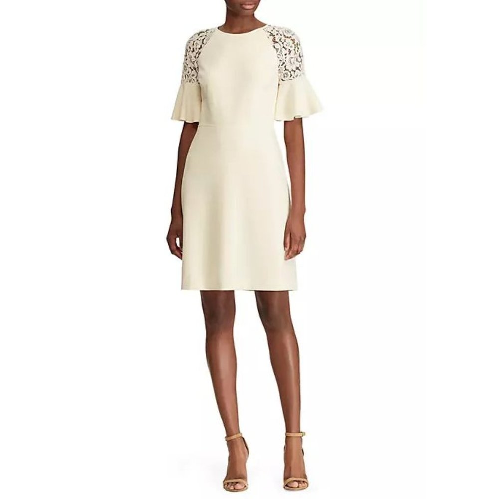 RALPH LAUREN Lace-Trim Crepe A-Line Dress sz 6 NEW - Picture 2 of 11